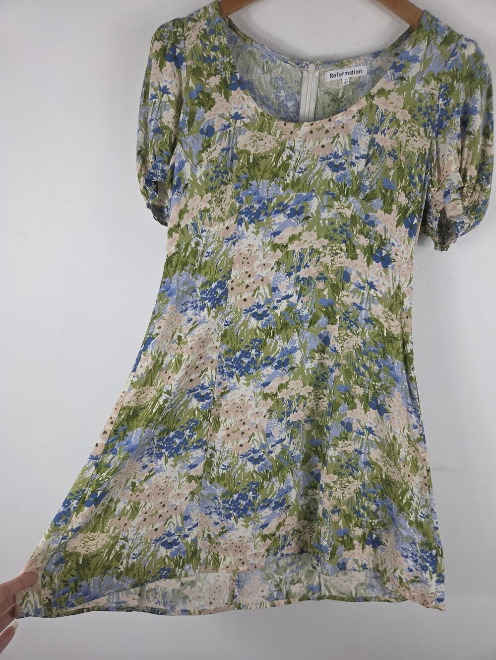 Reformation Georgica Floral Watercolor Fit and Flare Babydoll Mini Dress - Picture 6 of 15